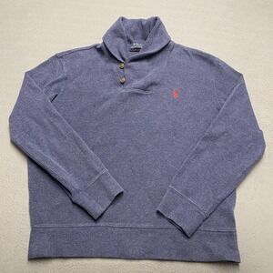 Polo Ralph Lauren Sweatshirt Mens Large Blue Shawl Collar‎ Pullover Red Pony